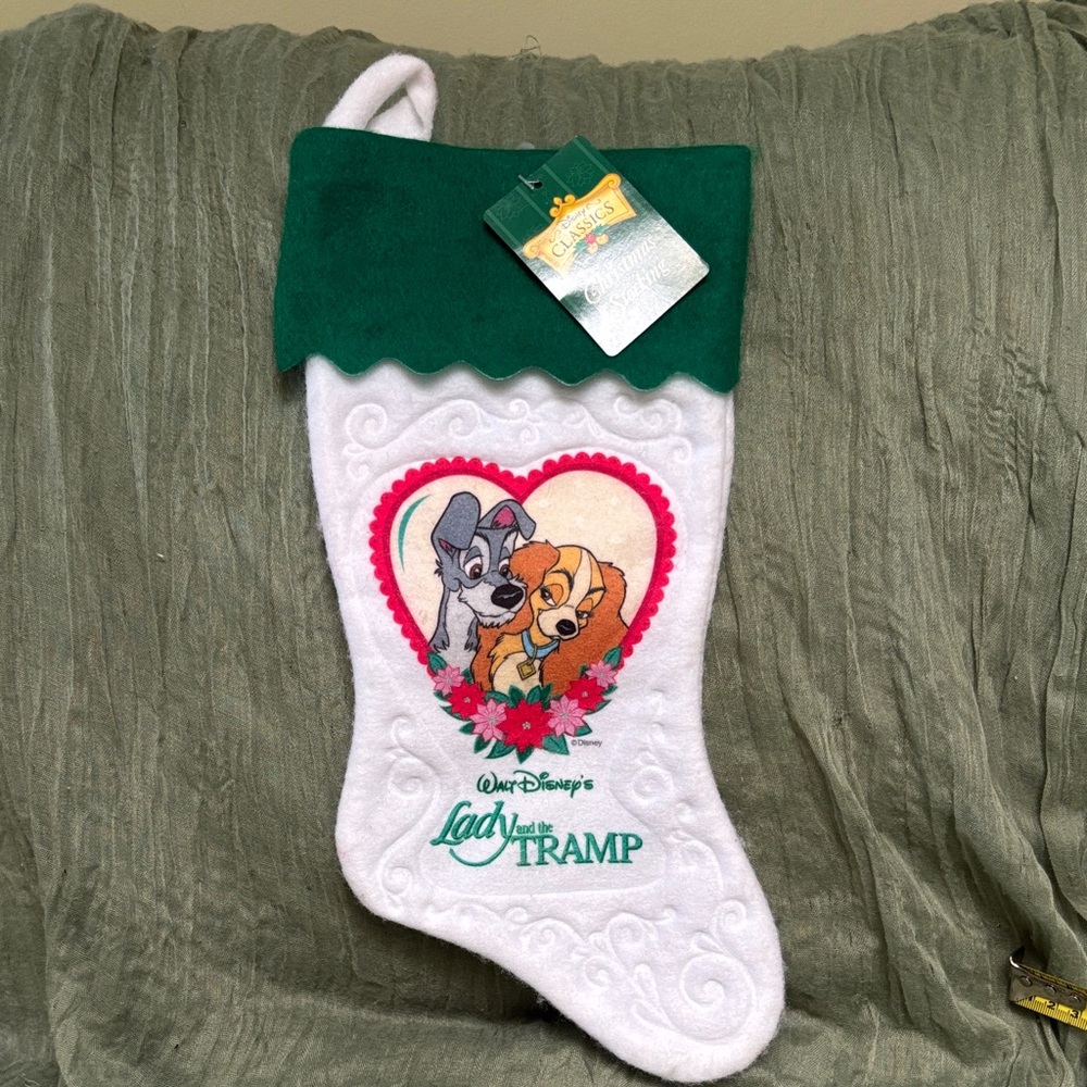 Vintage Disney Lady & the Tramp Christmas Stocking NWT